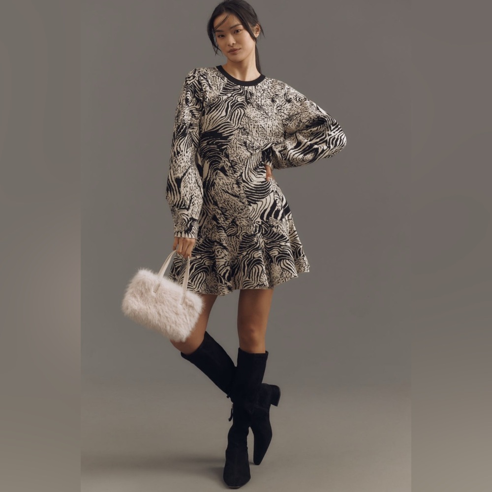 ✨ Anthropologie Ruffled Sweater Knit Dress Sz XL - Picture 5 of 8